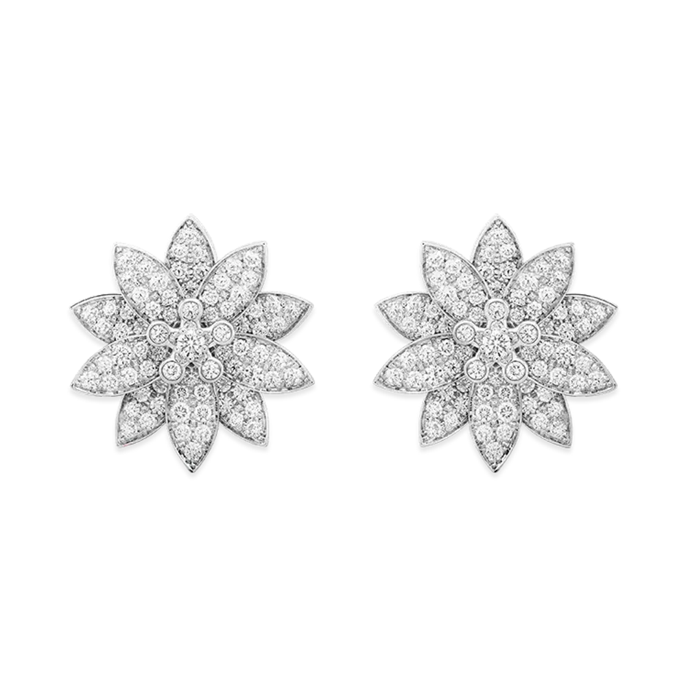 Van Cleef & Arpels Lotus earrings medium model "18K White gold/Diamond"