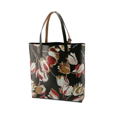 Marni Windblown Print PVC Shopping Bag with Calfskin Handles "Black"