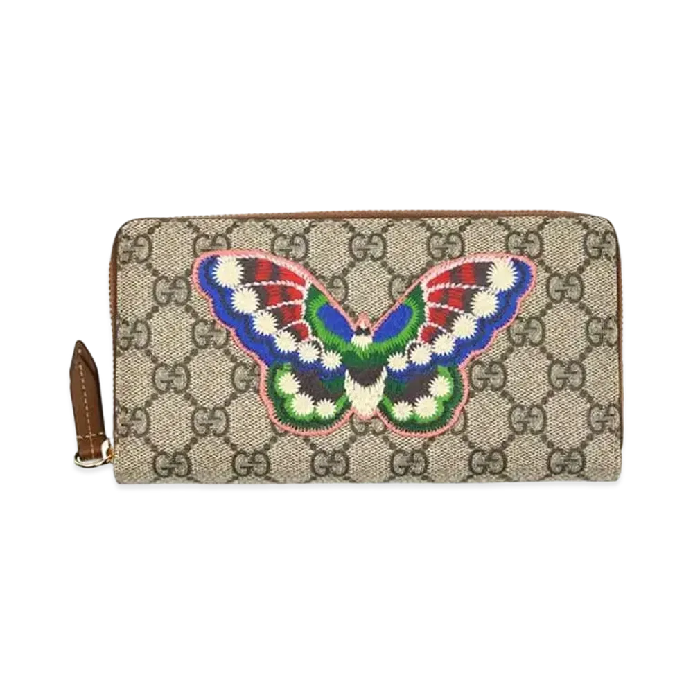 GUCCI GG Supreme Butterfly Zip Around Wallet