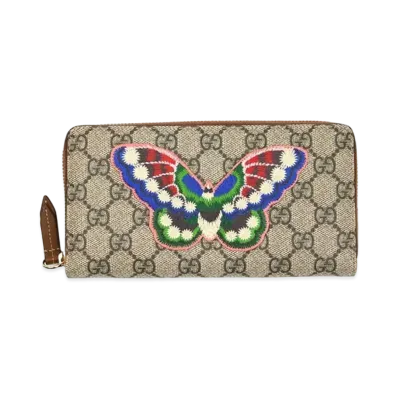 GUCCI GG Supreme Butterfly Zip Around Wallet