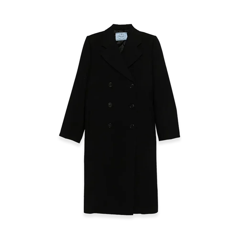 PRADA Women's Satin Insert Double-Breasted Coat "Black"