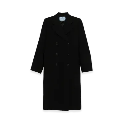 PRADA Women's Satin Insert Double-Breasted Coat "Black"