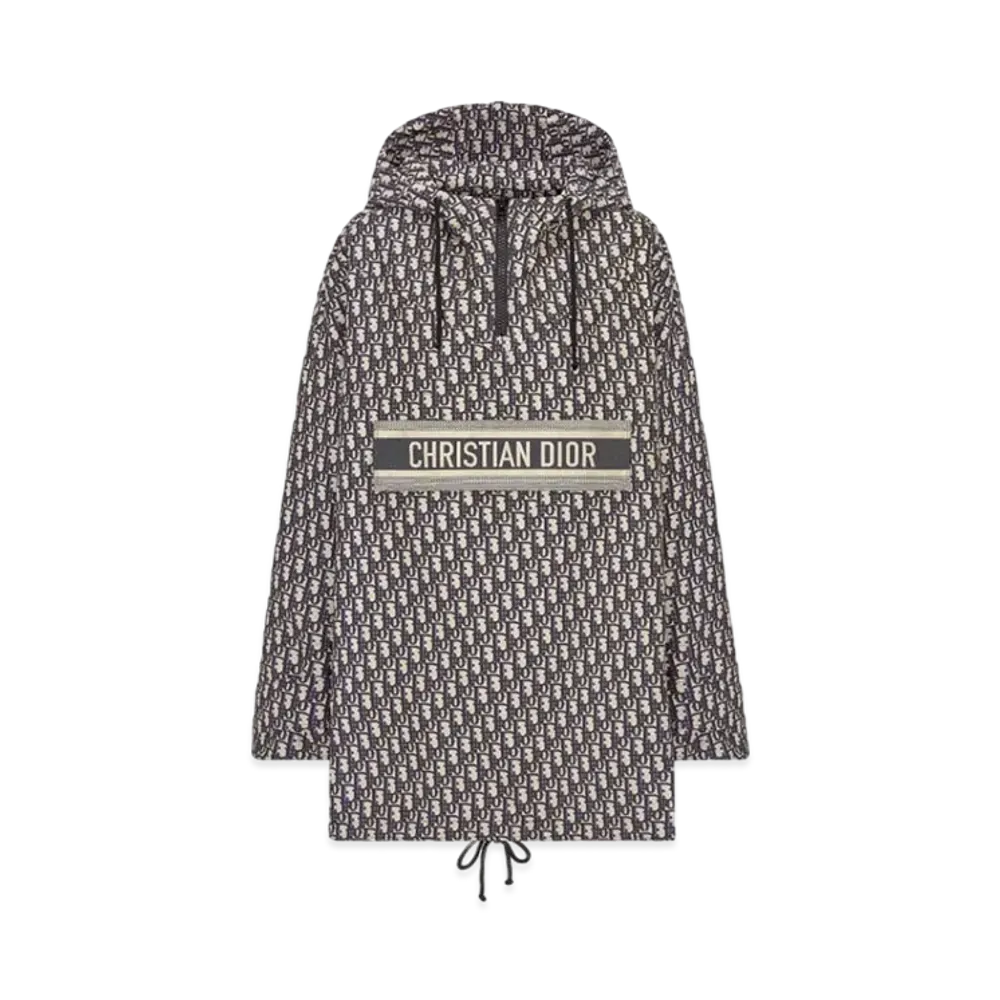Dior Women's Oblique Hooded Anorak Technical Taffeta Jacquard "Blue/Ecru"