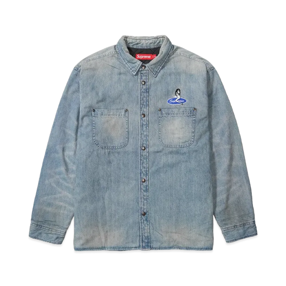 Supreme Quilted Lined Denim Snap Shirt "Dirty Indigo"