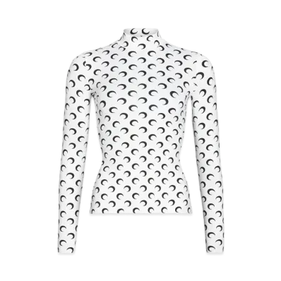 Marine Serre Recycled Moon Jersey Second Skin High Neck Top "White"