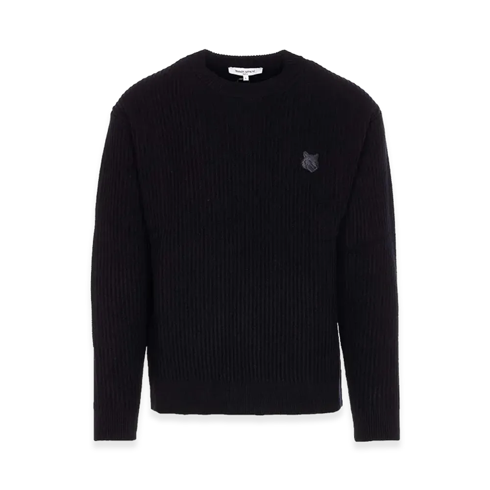 Maison Kitsune Fox Head Wool Ribbed Jumper "Black"
