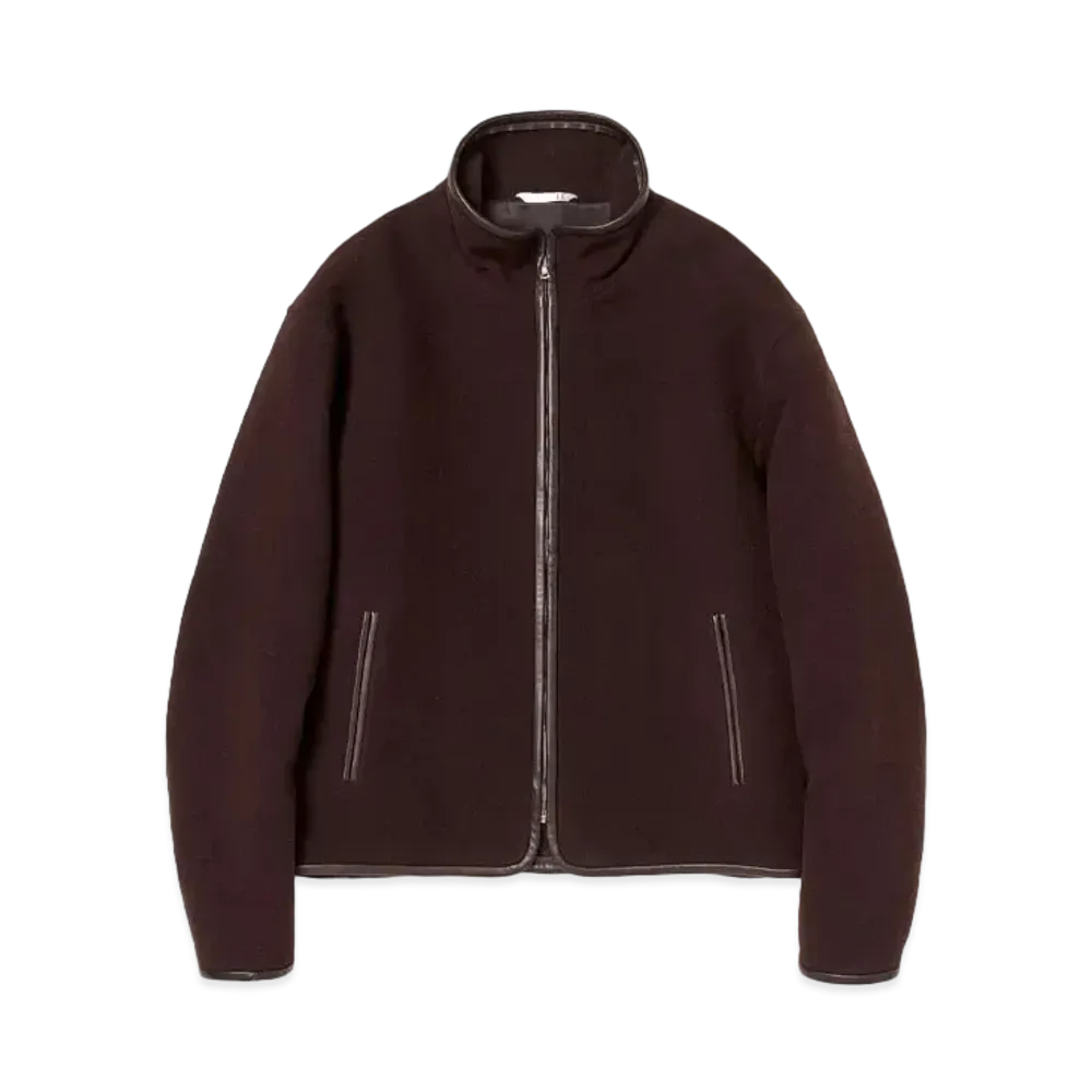 AURALEE Double Cloth Heavy Wool Pile Zip Blouson "Dark Brown"