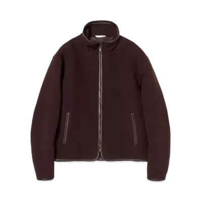AURALEE Double Cloth Heavy Wool Pile Zip Blouson "Dark Brown"