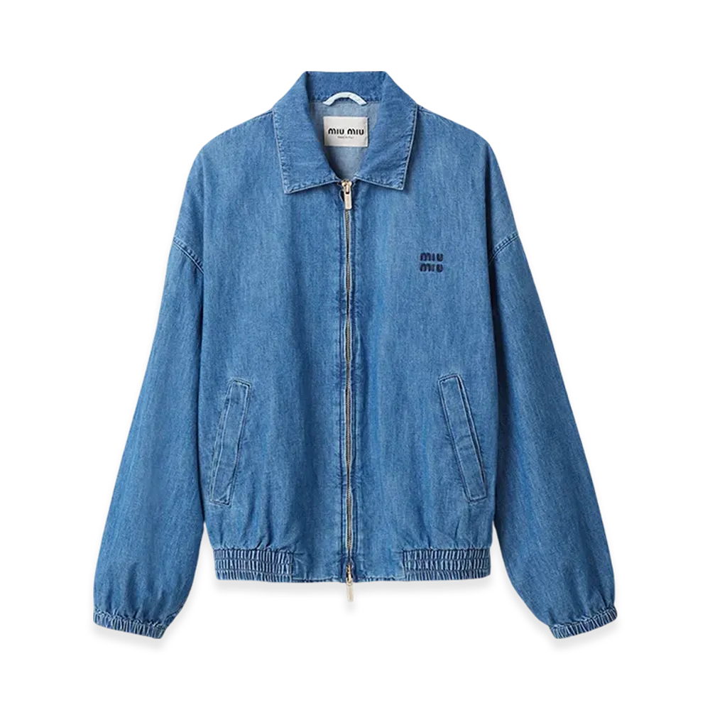 MIU MIU Women's Chambray Blouson Jacket "Sapphire Blue"