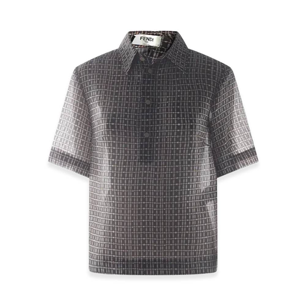 FENDI Women's Printed Silk Blend Polo Shirt "Brown"