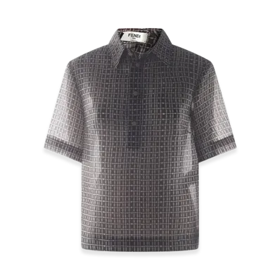 FENDI Women's Printed Silk Blend Polo Shirt "Brown"