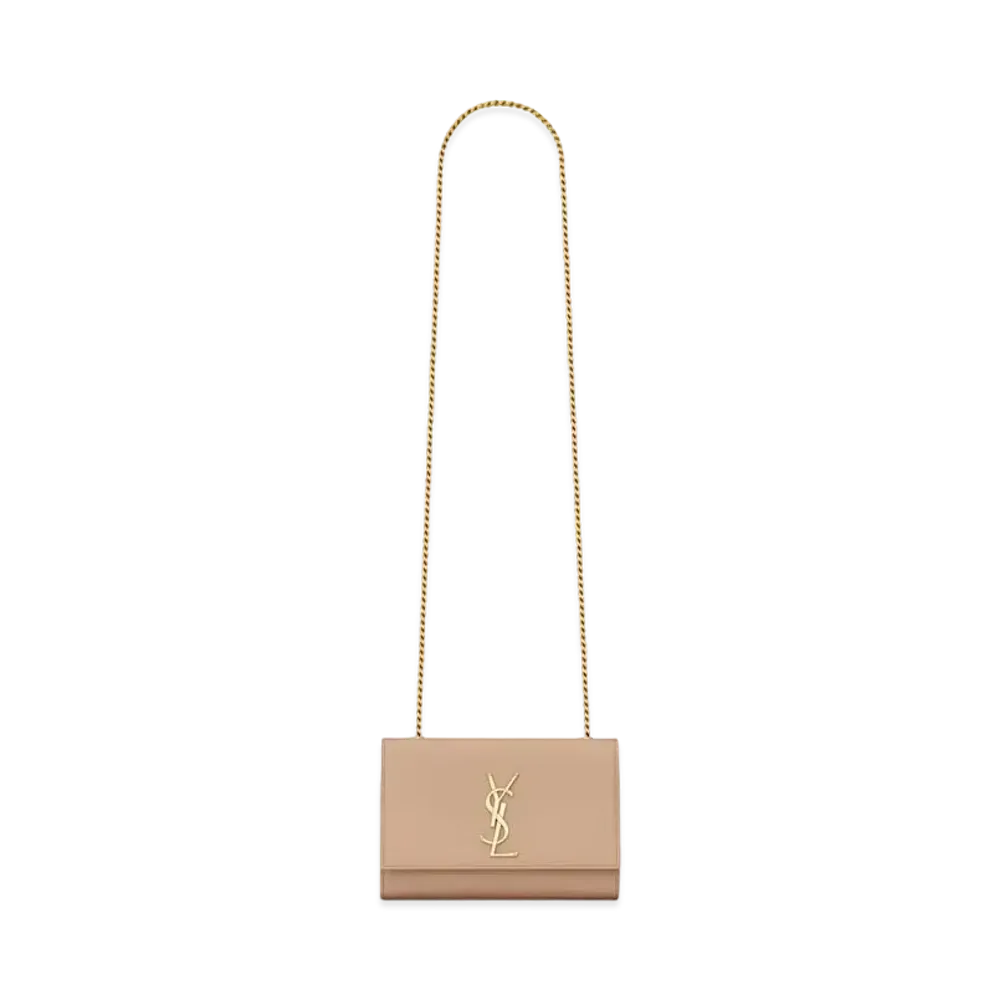 Saint Laurent Kate Small Chain Bag In Grain De Poudre Embossed Leather "Dark Beige"