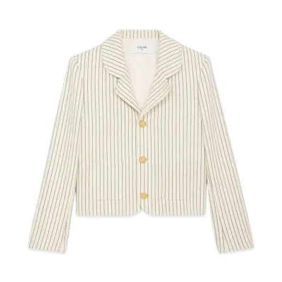 CELINE Women's Jacket in Striped Cotton Gabardine "Craie/Noir"