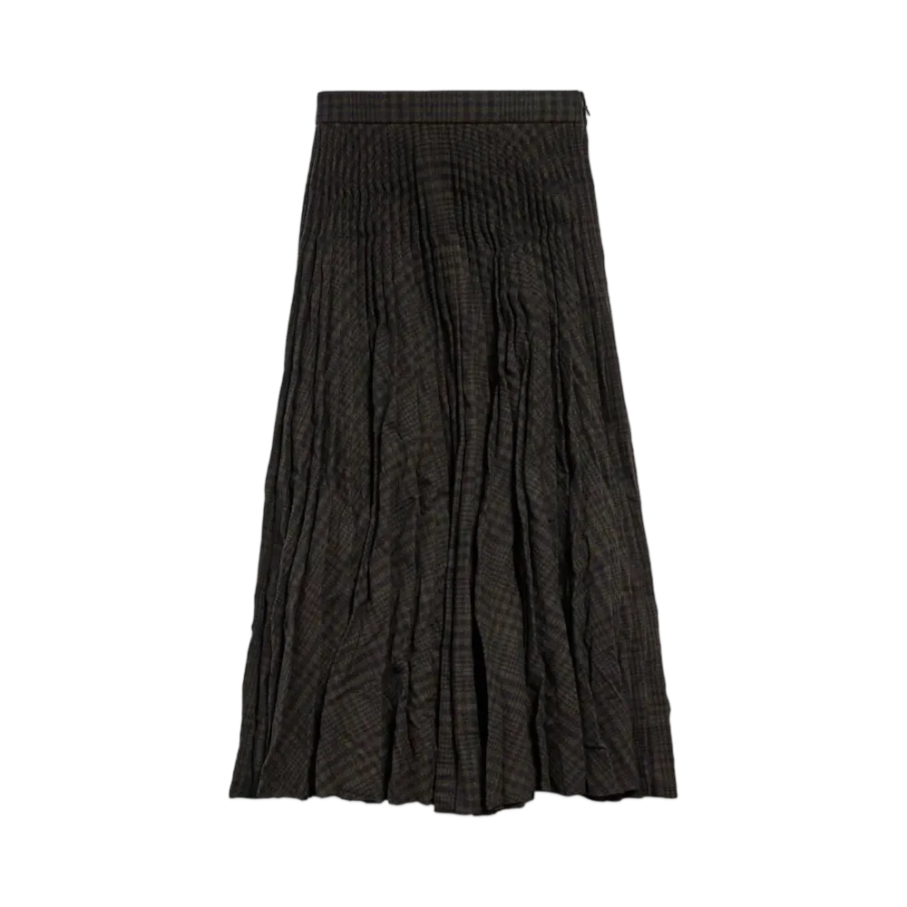 BALENCIAGA Women's Creased Pleated Skirt "Dark Green"