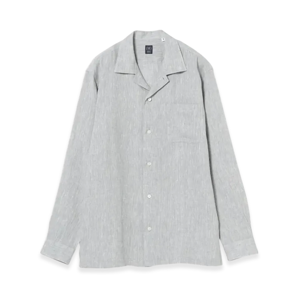 BEAMS Solid Linen Open Collar Shirt "Silver"