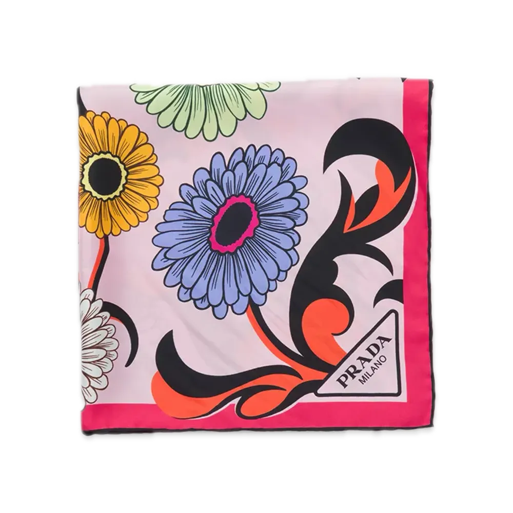 PRADA Printed Silk Twill Scarf 55 x 55 "Pink"