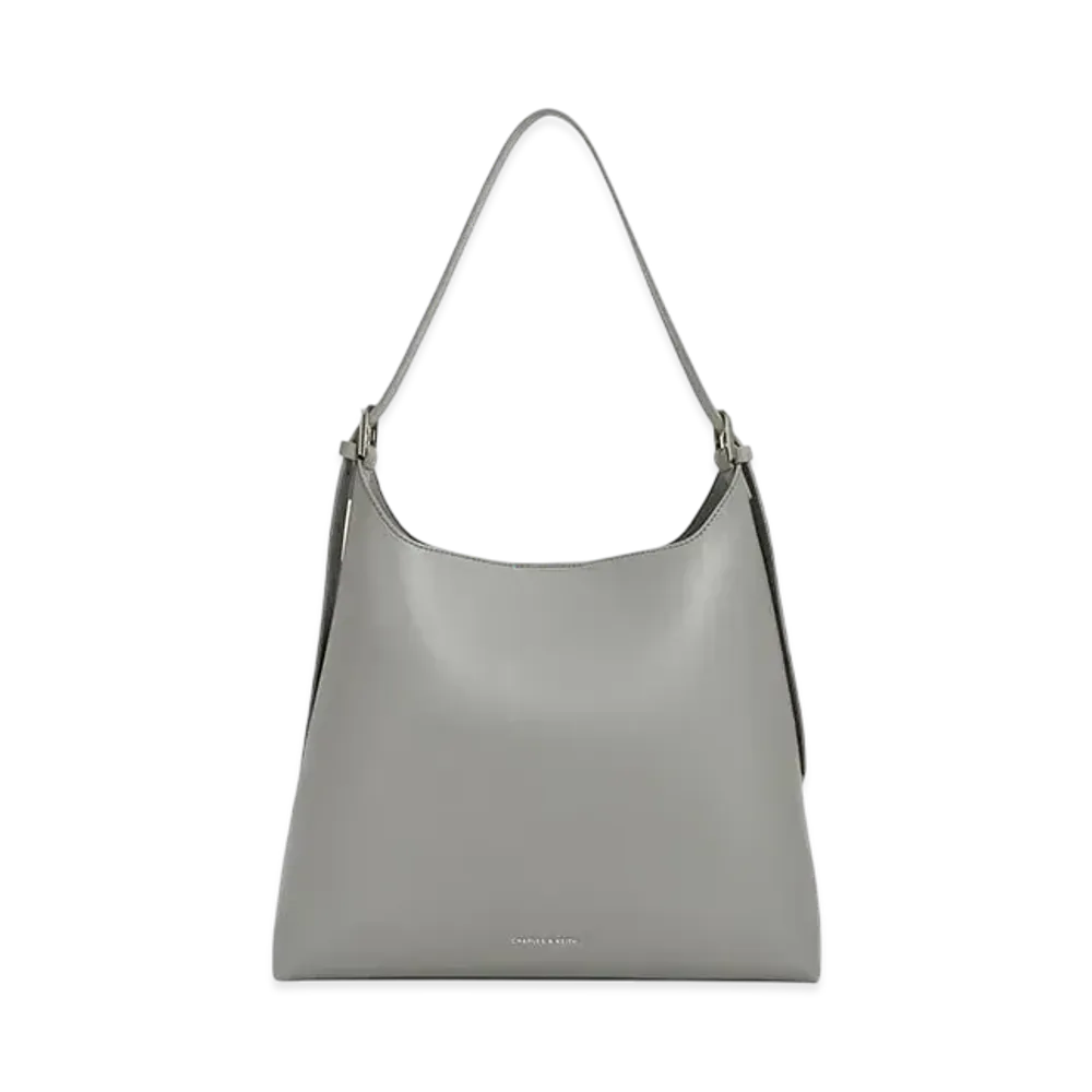CHARLES & KEITH Double Buckle Trapeze Hobo Bag "Grey"