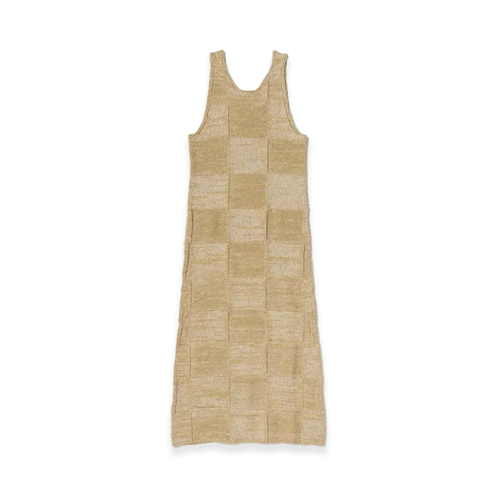 AURALEE Women's Structured Cotton Linen Panel Knit Mini Dress "Brown/Beige"