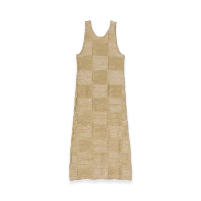 AURALEE Women's Structured Cotton Linen Panel Knit Mini Dress "Brown/Beige"