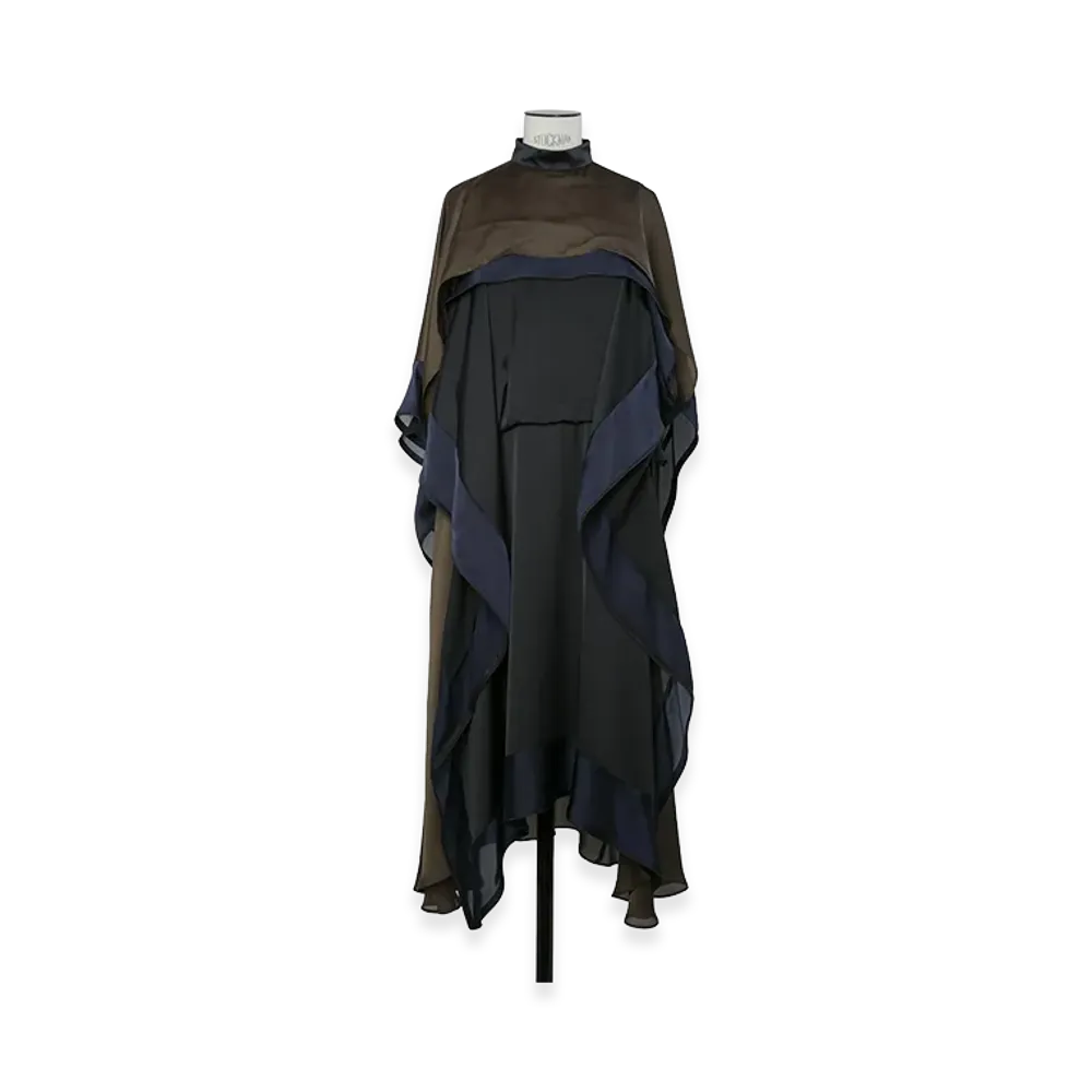sacai Women's Satin x Chiffon Dress "Black/Navy"