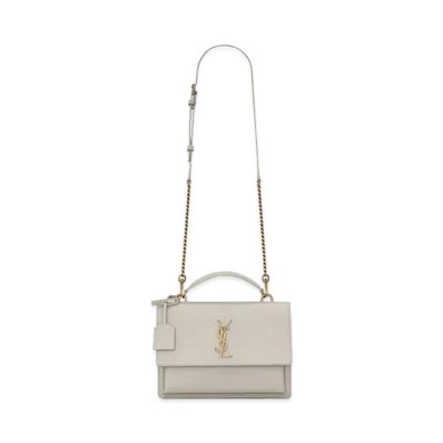 Saint Laurent Medium Sunset Satchel In Smooth Leather "Vintage White"