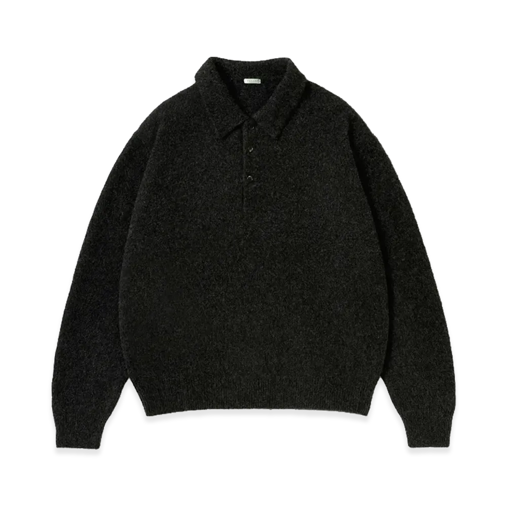 A.PRESSE Brushed Cashmere Middle Gauge Polo Collar Sweater "Charcoal"