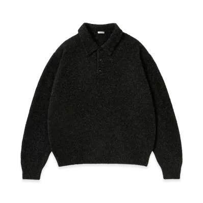 A.PRESSE Brushed Cashmere Middle Gauge Polo Collar Sweater "Charcoal"