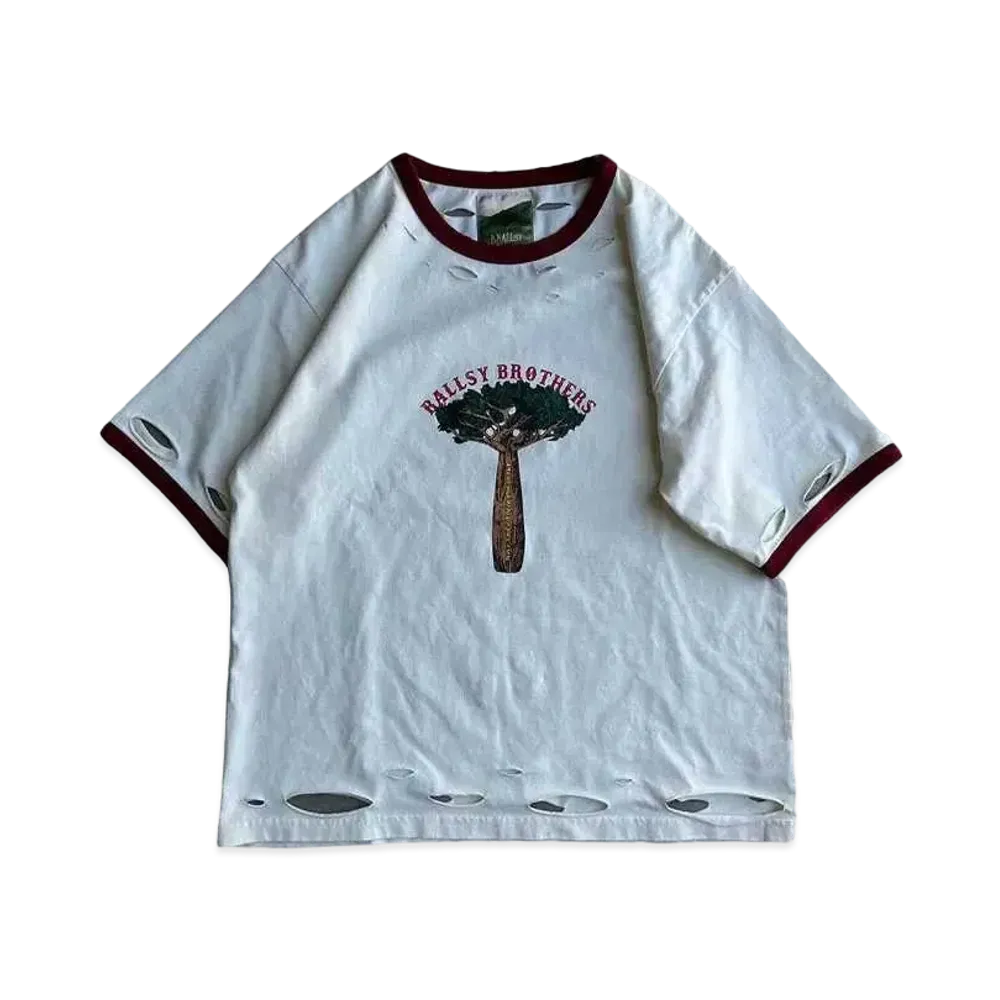 BALLSY.BROTHERS Distressed wash ringer T-shirt "OFF"