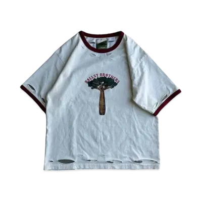 BALLSY.BROTHERS Distressed wash ringer T-shirt "OFF"