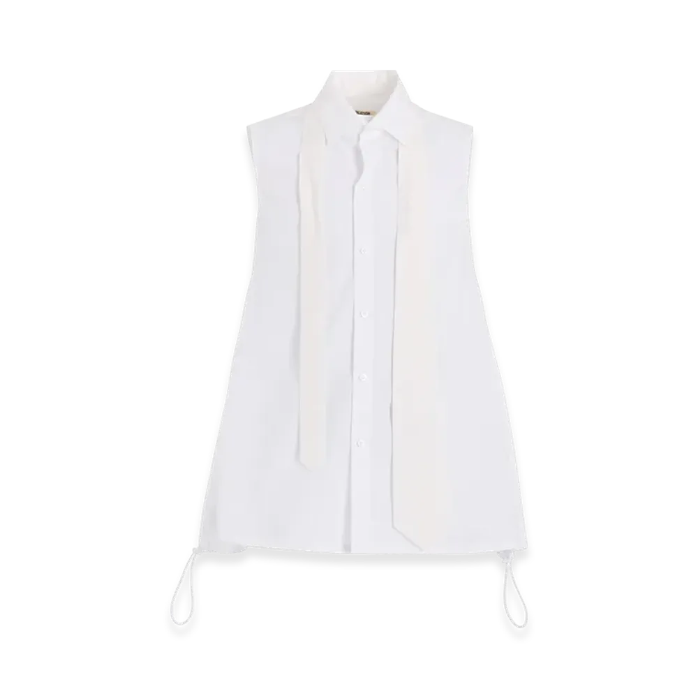 Yohji Yamamoto Broad R-Sleeveless Tie Blouse "White"