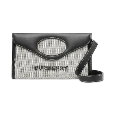 Burberry Canvas & Leather Fold Overpocket Bag "Black"