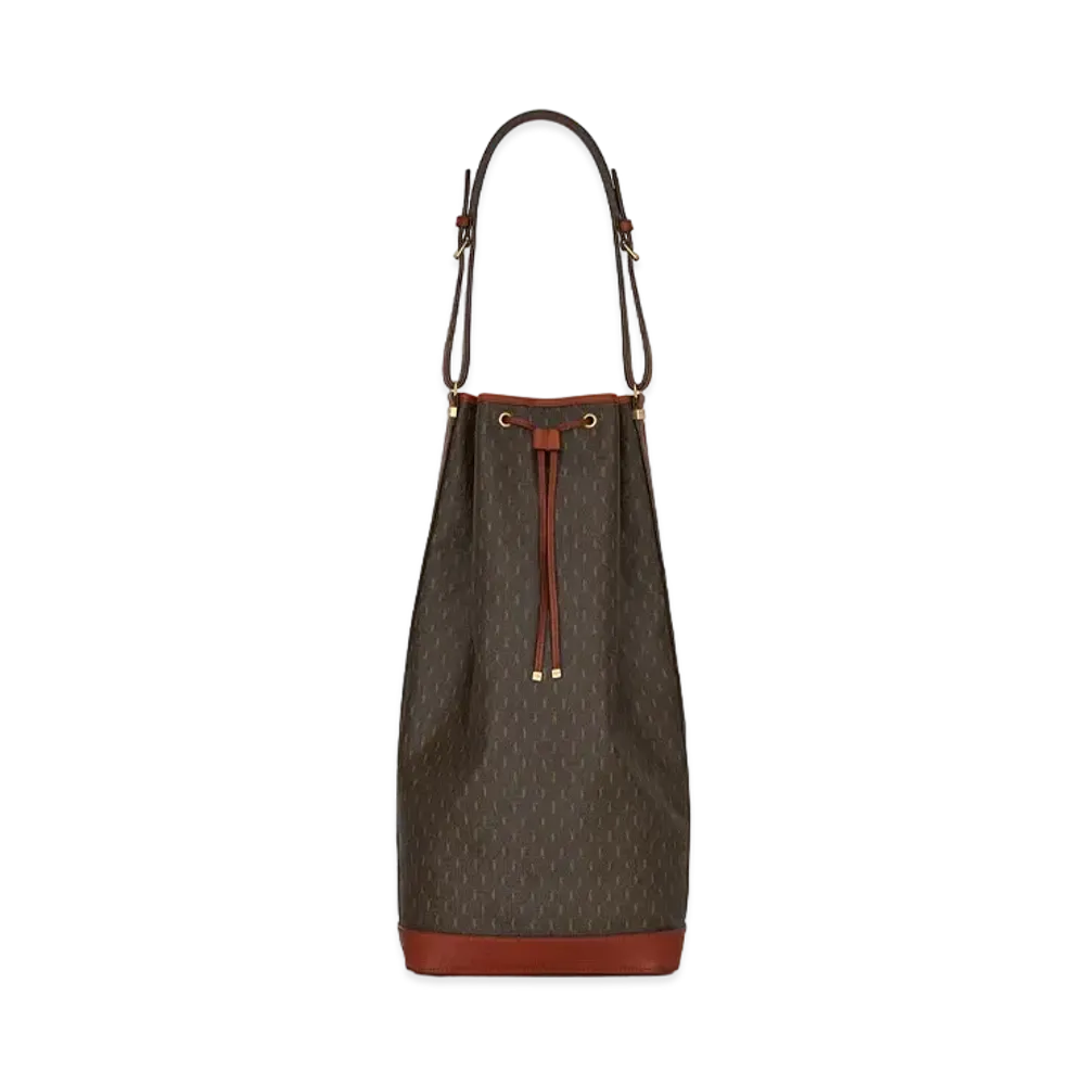 SAINT LAURENT Le Monogramme Long Bucket Bag In Canvas And Smooth Leather "Chestnut"