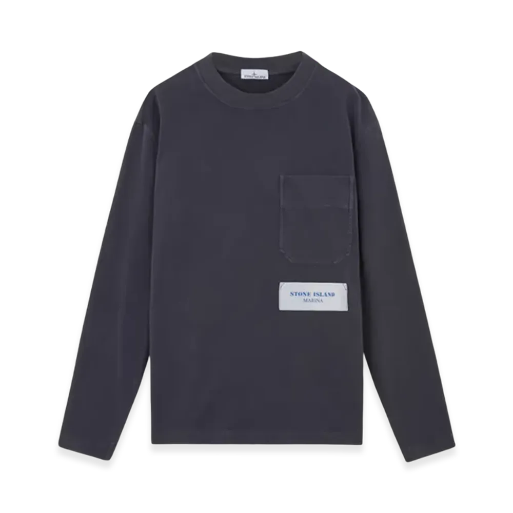 Stone Island 208X4 Marina 24/2 Cotton Jersey Old Effect Oversized Fit Long Sleeve T-Shirt - 24FW "Ink Blue"