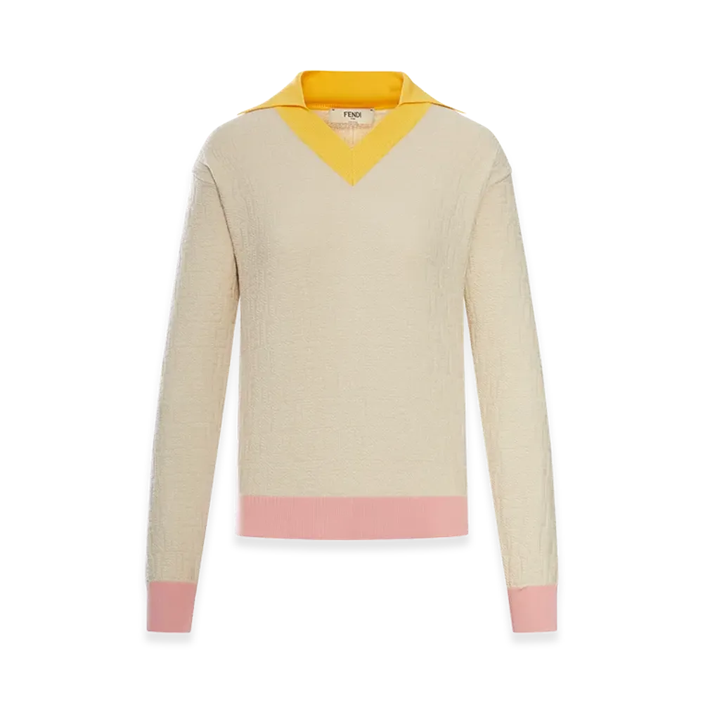 FENDI Women's Kids FF Color Block Cotton And Silk Sweater "Beige"