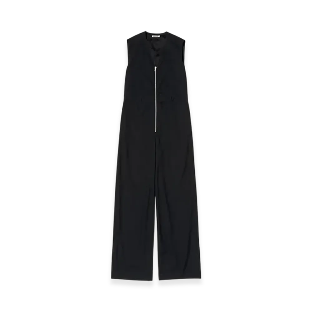 AURALEE Wool Herringbone Sleeveless Jumpsuit "Black"