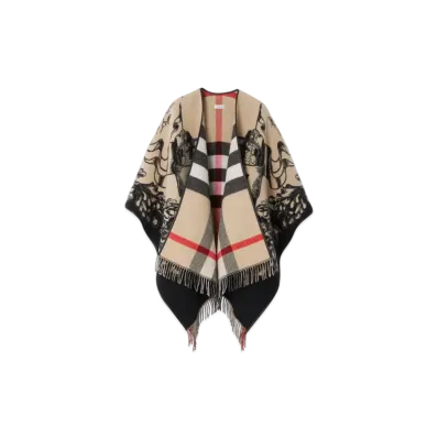 Burberry Reversible EKD Check Wool Cape "Archive Beige"