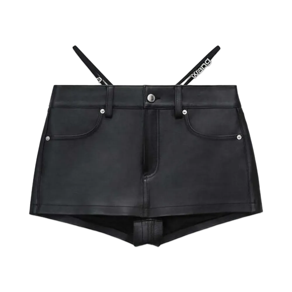 Alexander Wang Prestyle Diamante Trim G-String Leather Mini Skirt "Black"