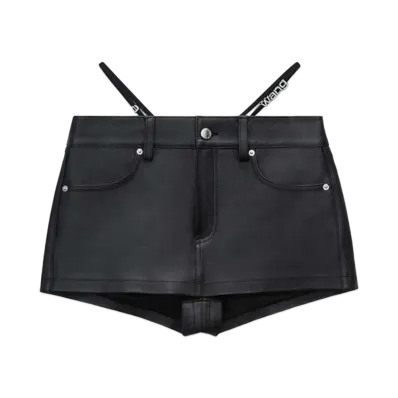 Alexander Wang Prestyle Diamante Trim G-String Leather Mini Skirt "Black"