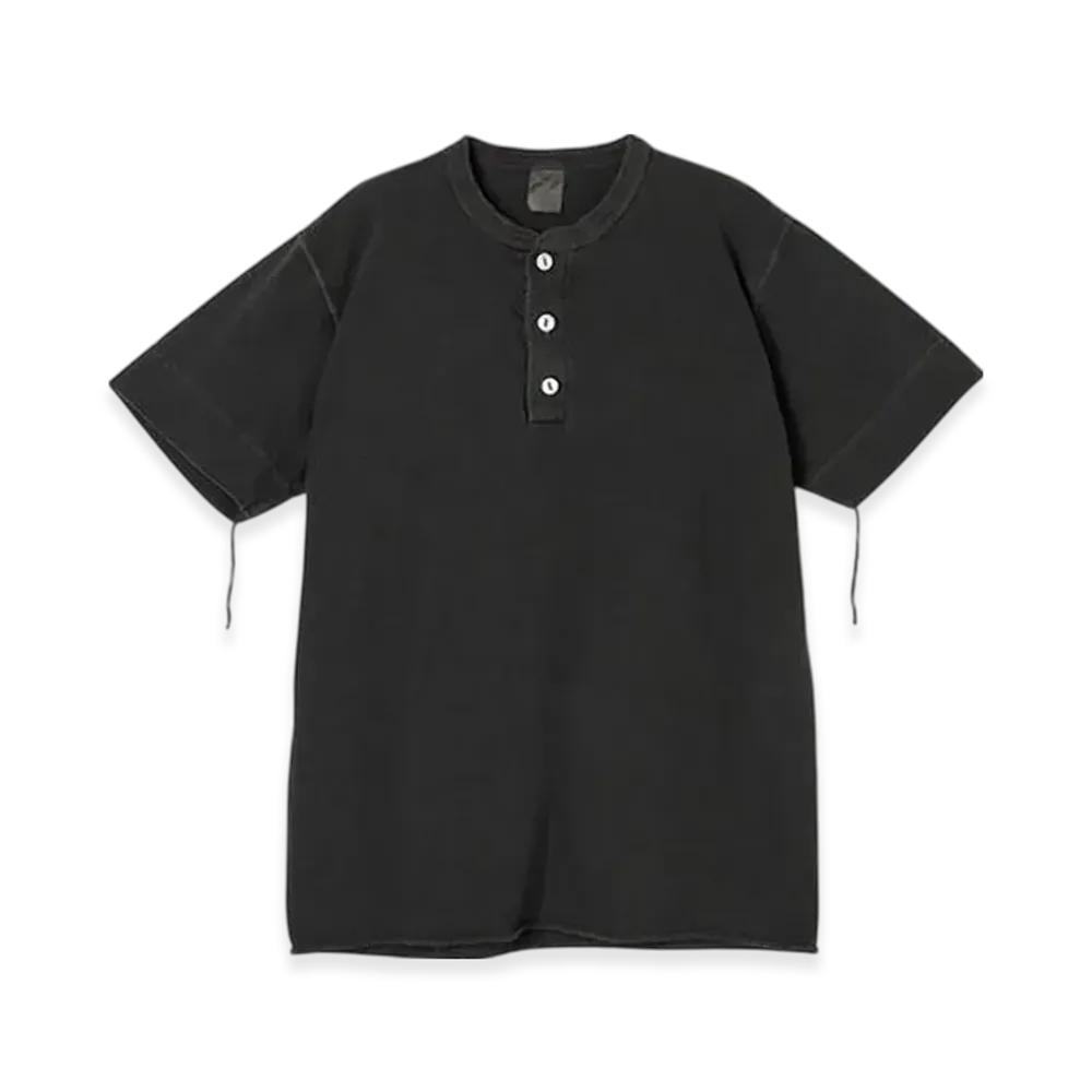Healthknit Pigment-dyed Henley Neck Short Sleeve T-Shirt "Black"