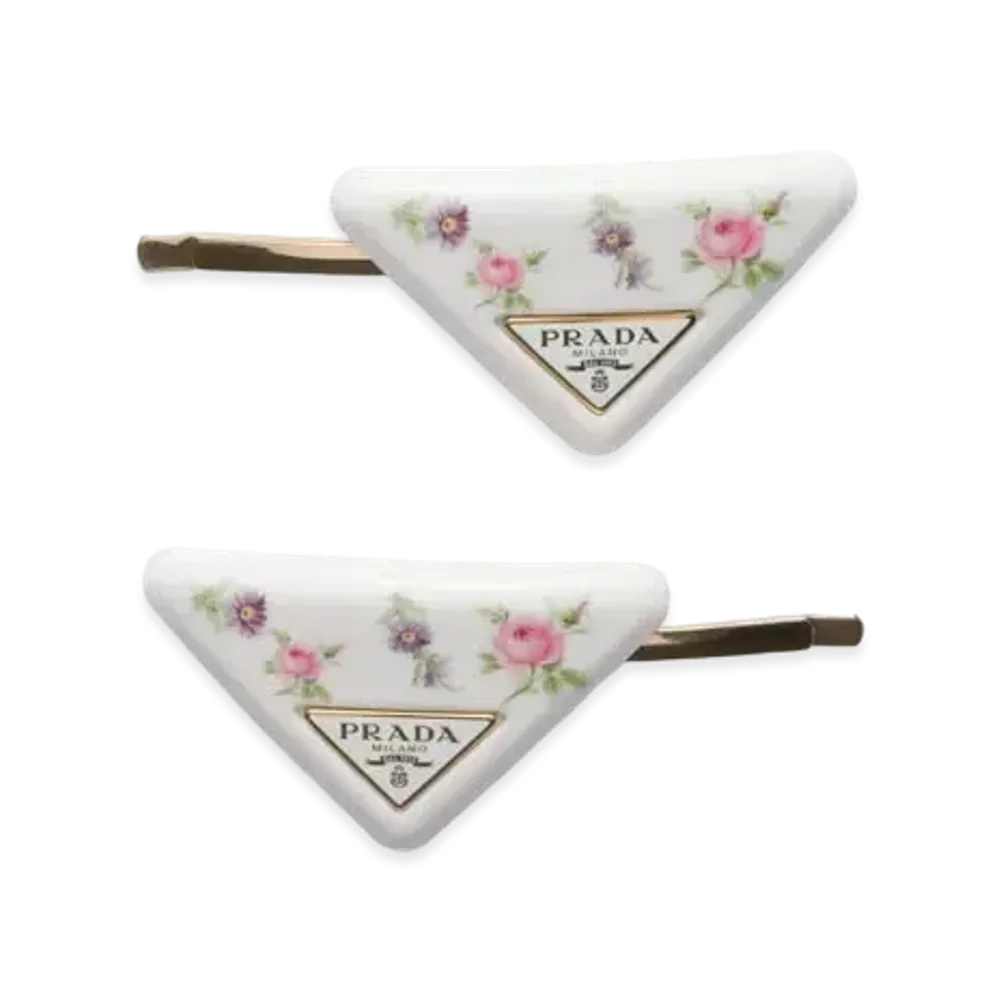 PRADA Plexiglas and Metal Hair Barrettes "White/Pink"
