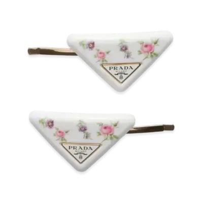 PRADA Plexiglas and Metal Hair Barrettes "White/Pink"