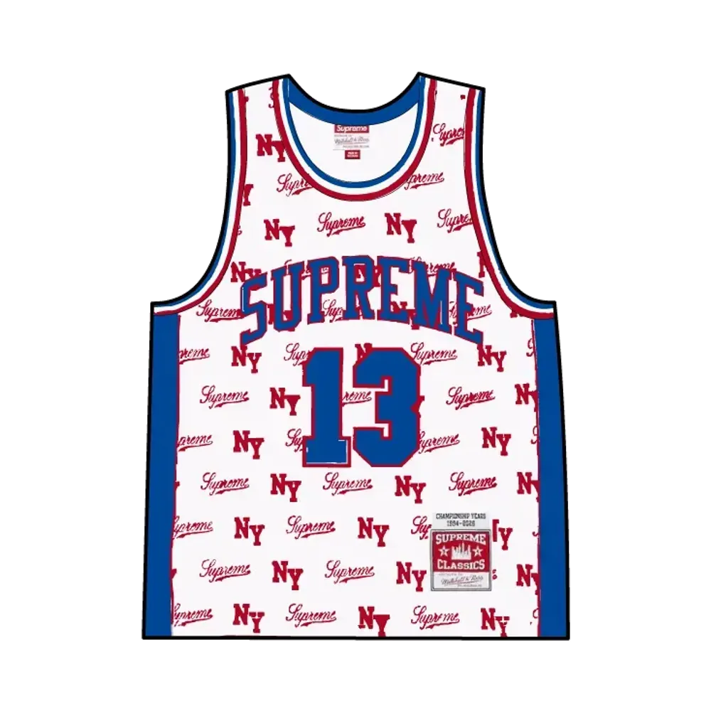 Supreme x Mitchell & Ness Monogram Basketball Jersey "White"