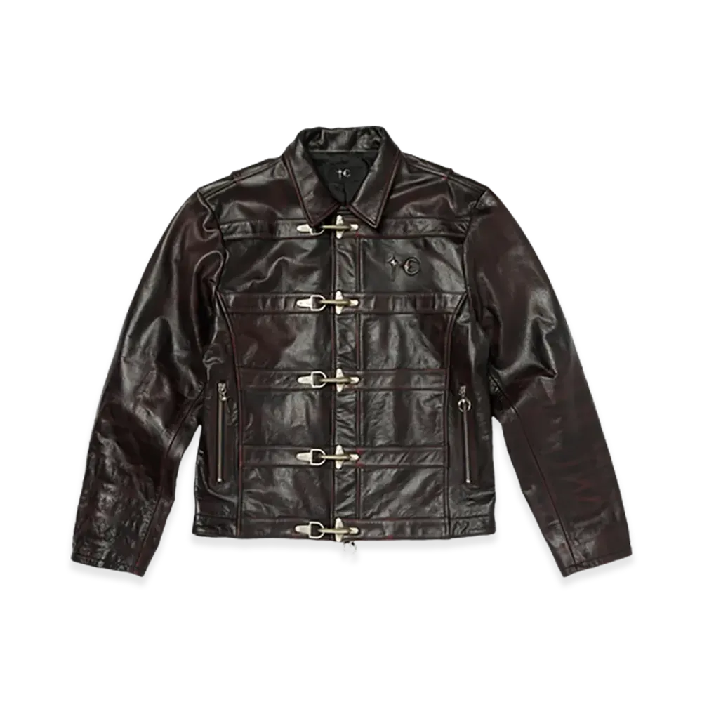 THUG CLUB Red Washed Bio Soldier Leather Jacket "Black"