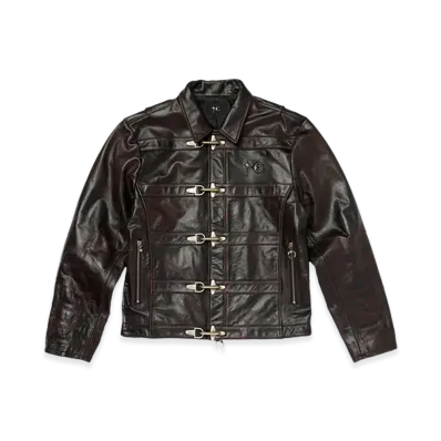 THUG CLUB Red Washed Bio Soldier Leather Jacket "Black"