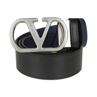 Valentino Belt H. 40 Reversibile V Logo Signature. Box Calf S./Vintage Palladium Logo "Black"