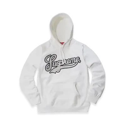 Supreme Studded Leather Script Hooded Sweatshirt "White"