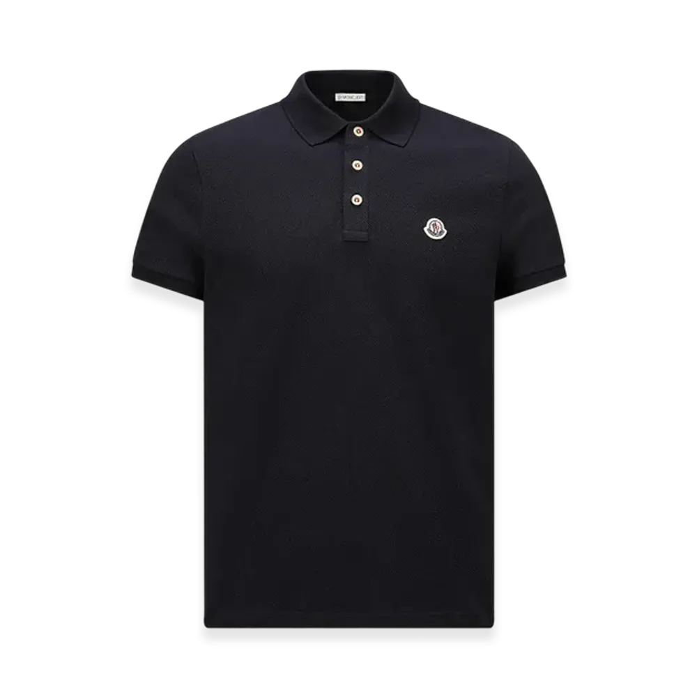 MONCLER Logo Patch Cotton Polo Shirt "Dark Blue"