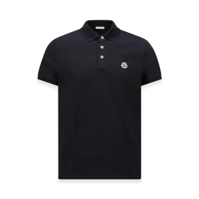 MONCLER Logo Patch Cotton Polo Shirt "Dark Blue"