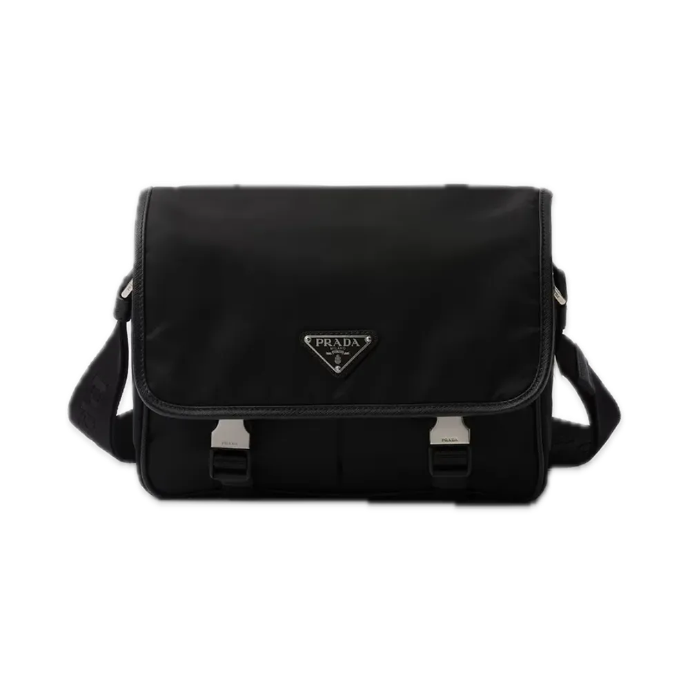 PRADA Re-Nylon x Saffiano Leather Shoulder Bag "Black"