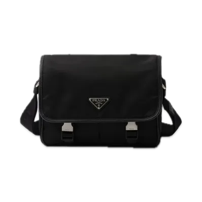 PRADA Re-Nylon x Saffiano Leather Shoulder Bag "Black"